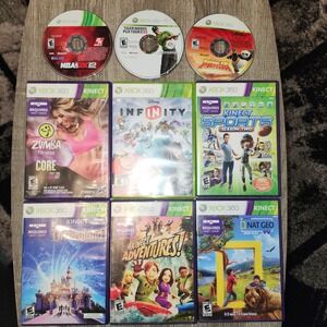 Xbox 360 Kinect Games Bundle OF 9 NBA 2K12 Tiger Woods PGA Tour 09 Kung Fu Panda